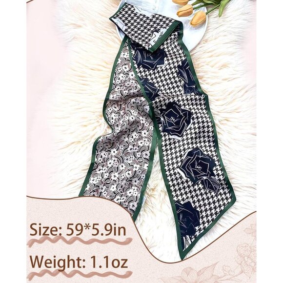 Women's Black White Fashion Oblique Angle Silk Neck Scarf Printed Scarves - Picture 2 of 6